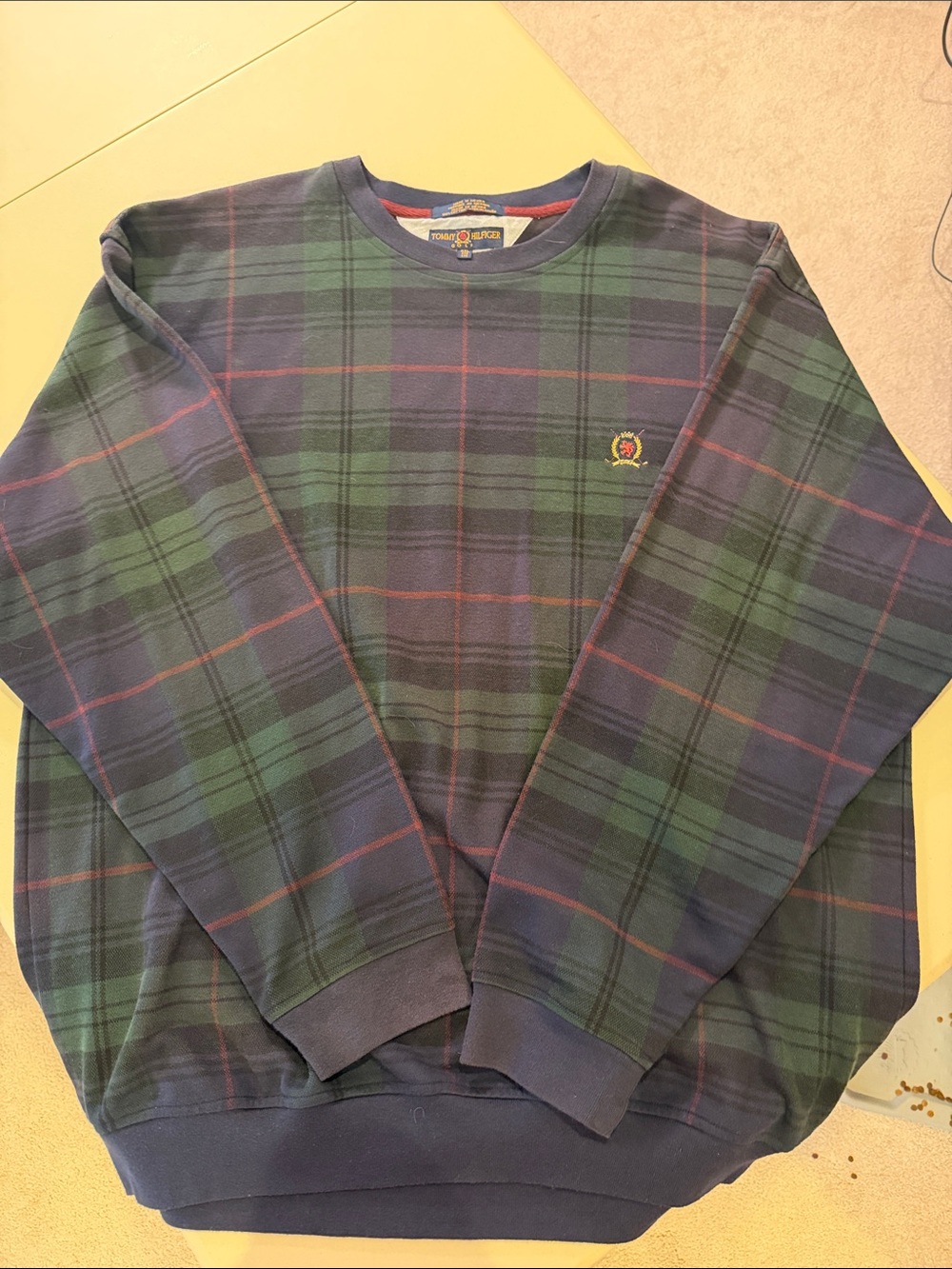 Tommy Hilfiger Men’s Navy & Green Plaid Crewneck Sweater
